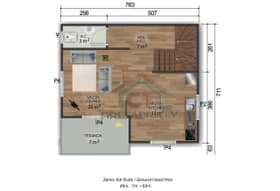 2+1 Çift Katlı Prefabrik Ev 100 m2 kat planı 1