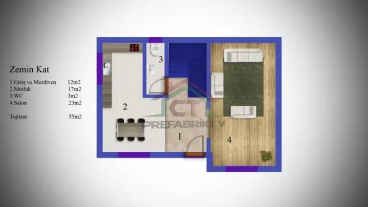 Çelik Ev 104m2 görünüş 5