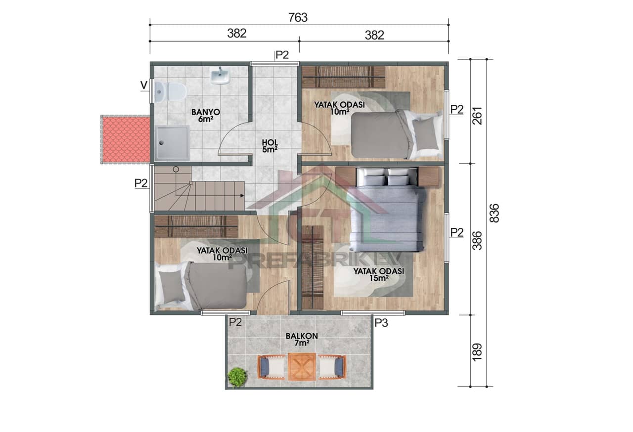 3+1 Çift Katlı Prefabrik Ev 114 m2 alt kat