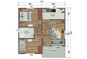 2+1 Tek Katlı Prefabrik Ev 53 m2 plan şeması