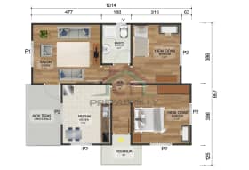2+1 Tek Katlı Prefabrik Ev 72 m2 yerleşim düzeni