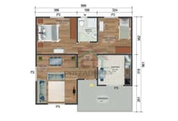 2+1 Tek Katlı Prefabrik Ev 84 m2 iç planı