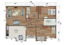 3+1 Tek Katlı Prefabrik Ev 112 m2 oda dağılımı