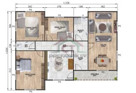 3+1 Tek Katlı Prefabrik Ev 121 m2 plan detayı