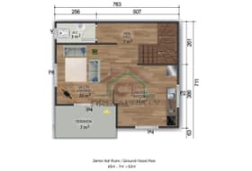 2+1 Çift Katlı Prefabrik Ev 100 m2 kat planı 1