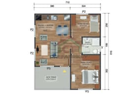 1+1 Tek Katlı Prefabrik Ev 49 m2 planı