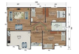 3+1 Tek Katlı Prefabrik Ev 112 m2 oda dağılımı