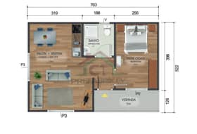 1+1 Tek Katlı Prefabrik Ev 40 m2 plan