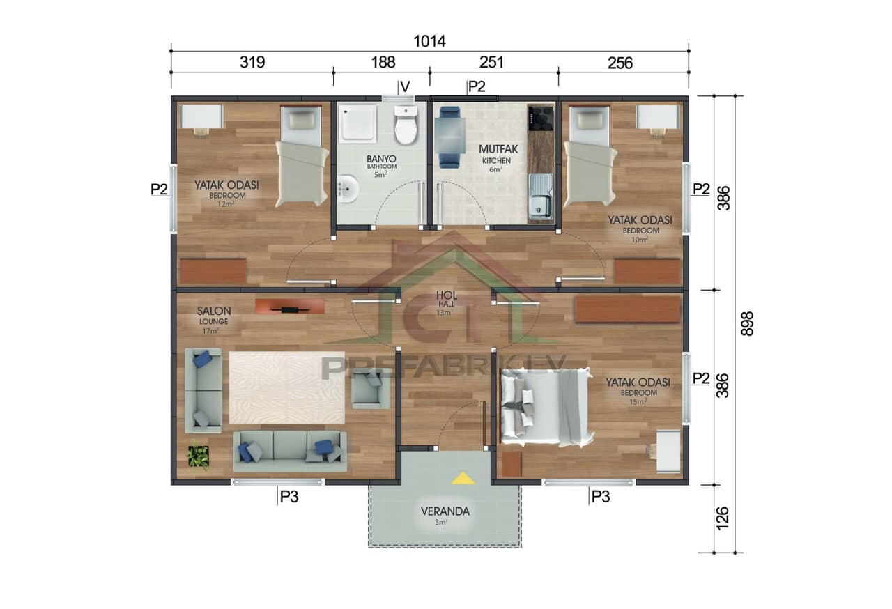 2+1 Tek Katlı Prefabrik Ev 81 m2 bitmiş yapı