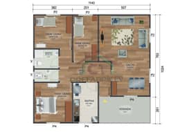 3+1 Tek Katlı Prefabrik Ev 117 m2 mimari plan