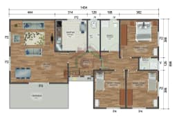 3+1 Tek Katlı Prefabrik Ev 123 m2 kat dağılımı